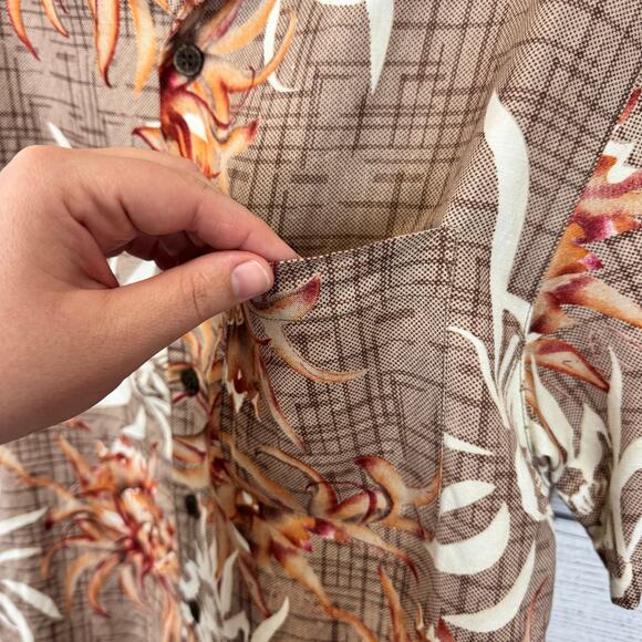 Caribbean Joe Men's Tan Orange Linen Blend Hawaiian Button Up Shirt Size Medium - Picture 6 of 8